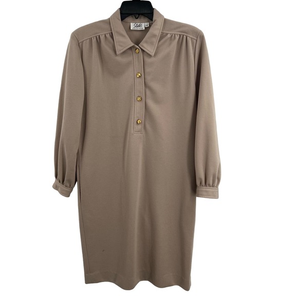 Studio Collection Vintage Tan Knit Shirt Dress Size 12P - Picture 1 of 7